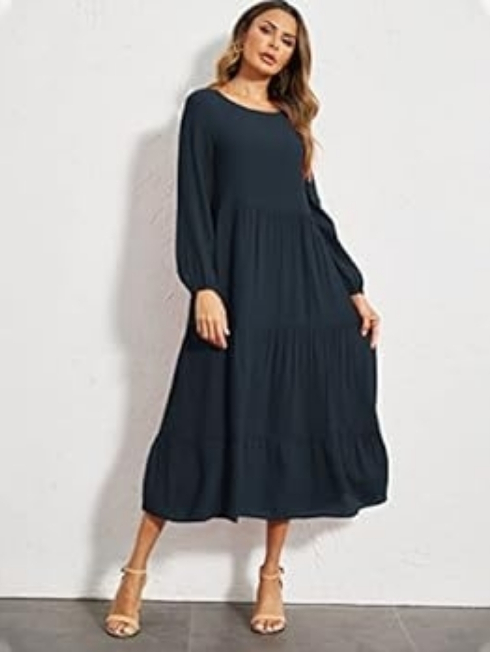 SETA T Black Long Sleeve Lightweight Classic Midi Dress With Pockets Size Large